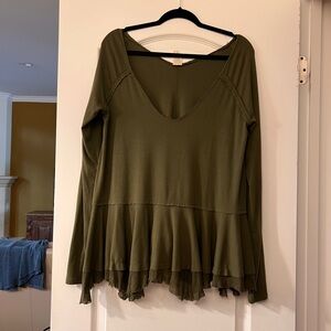 Free People We the Free Olive Green Long-Sleeve Peplum Top - Size Asmall